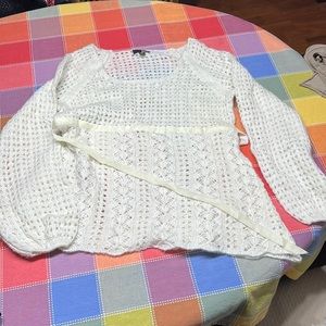 Never Worn White Knit Sweater with Waist Ribbon